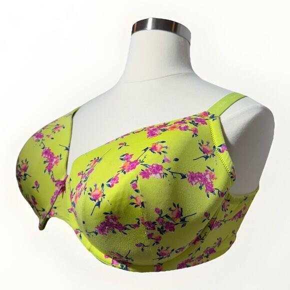 Cacique So Light T-Shirt Bra Women’s Size 44F Wild Lime Floral Underwire Lined - Picture 3 of 7